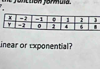 the function formula. 
. 
inear or exponential?