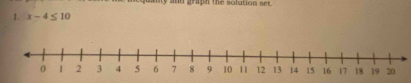 a nd graph the solution set. 
1. x-4≤ 10