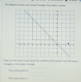 The diagram shows two nested triangles that share a vertex. Find a ...