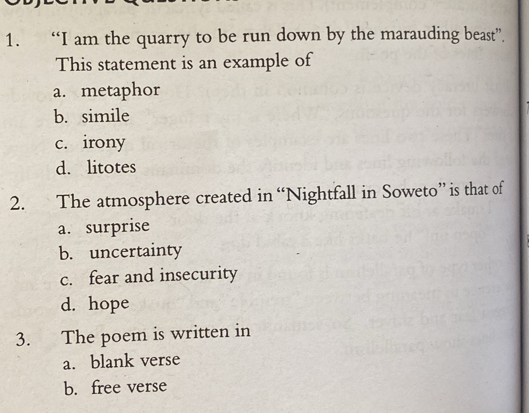 Solved: “I am the quarry to be run down by the marauding beast”. This ...