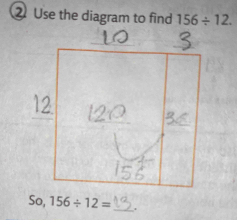 Use the diagram to find 156/ 12. 
So, 156/ 12= _.