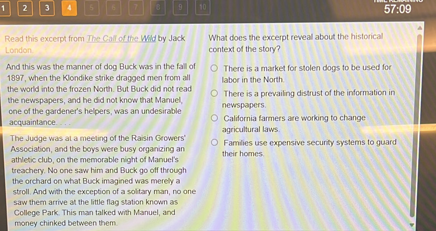 Solved: 1 2 3 4 5 6 7 B 9 10 57:09 Read this excerpt from The Call of ...