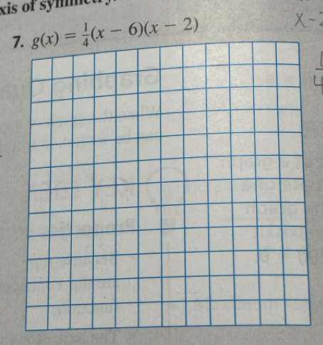 xis of symne 
7 g(x)= 1/4 (x-6)(x-2)