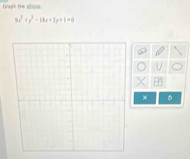 Graph the glipse.
9x^2+y^2-18x+2y+1=0
%