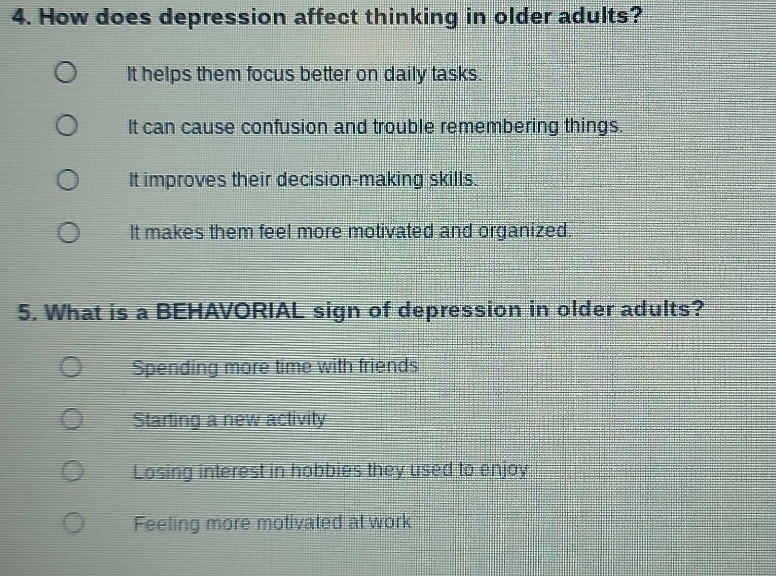 Solved: How does depression affect thinking in older adults? It helps ...