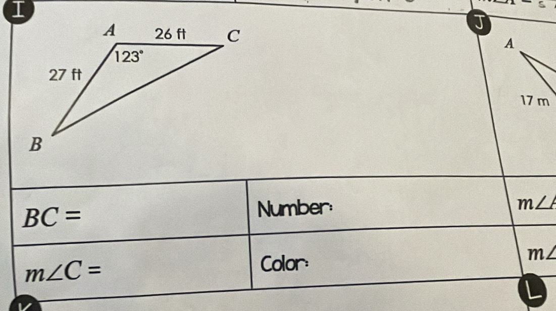 BC= Number:
m∠ A
m∠ C= Color: m/
L