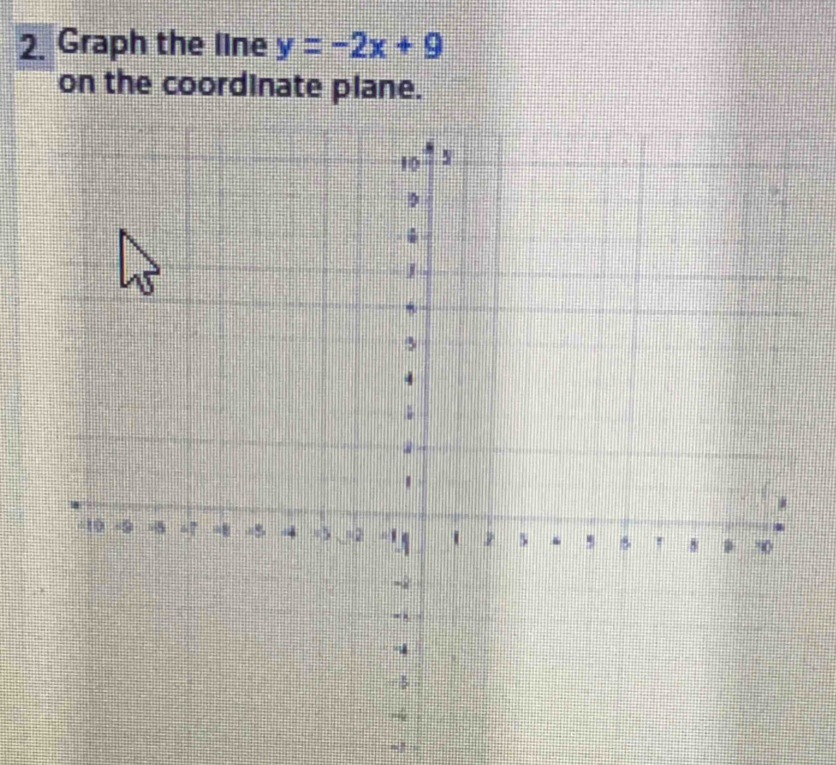 Graph the line y=-2x+9
on the coordinate plane.