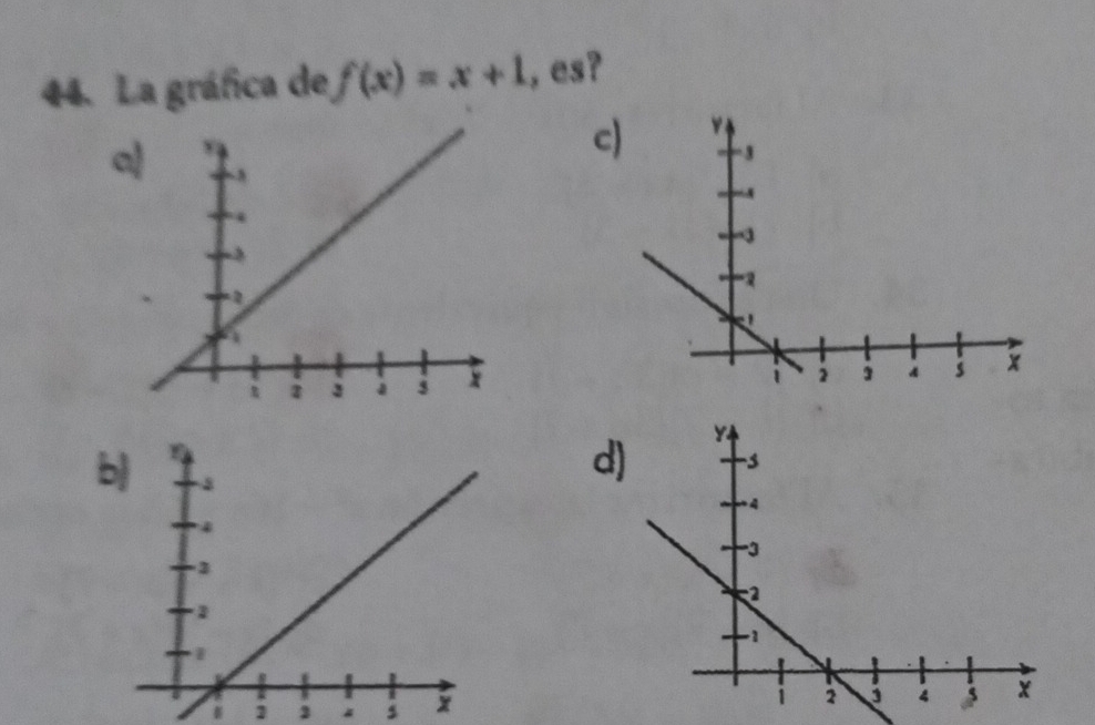 La gráfica de f(x)=x+1 , es?
a|
c
b)
d
1 3 5