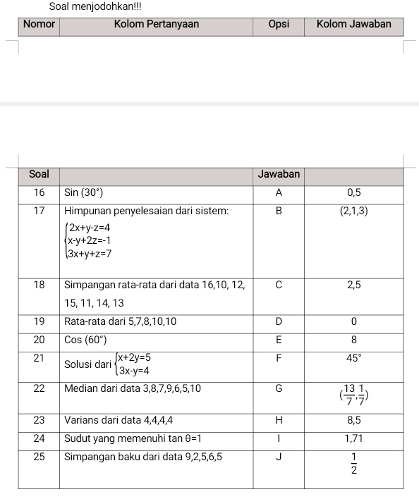 Soal menjodohkan!!!