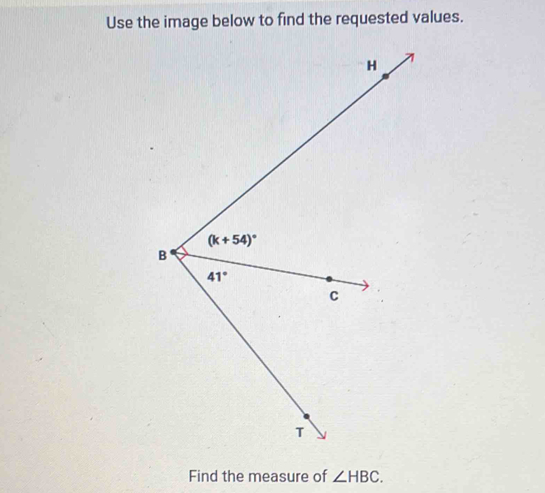 Use the image below to find the requested values.
Find the measure of ∠ HBC.