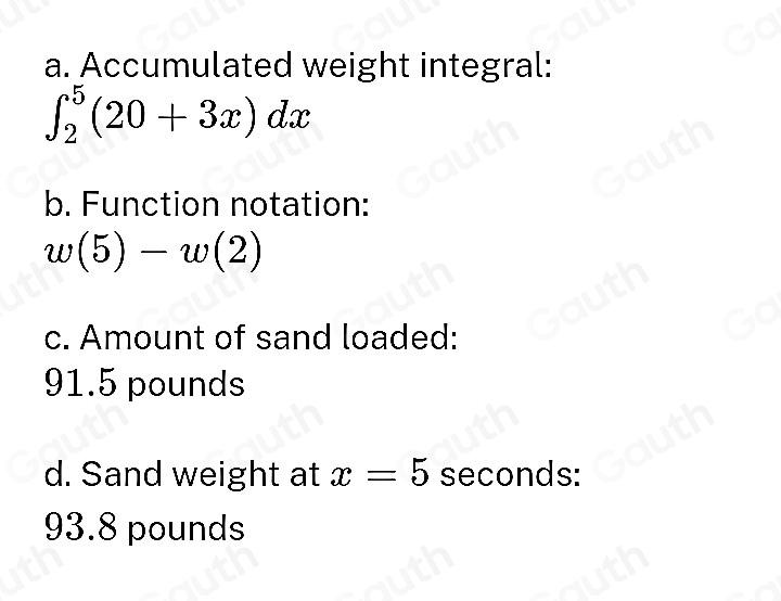 Solved: Sand is loaded onto a scale at a rate of r(x)=20+3x pounds per ...