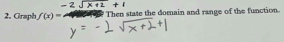 Graph f(x)=. Then state the domain and range of the function.