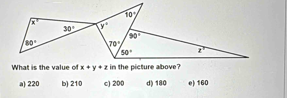 x+y+z
a) 220 b) 210 c) 200 d) 180 e) 160