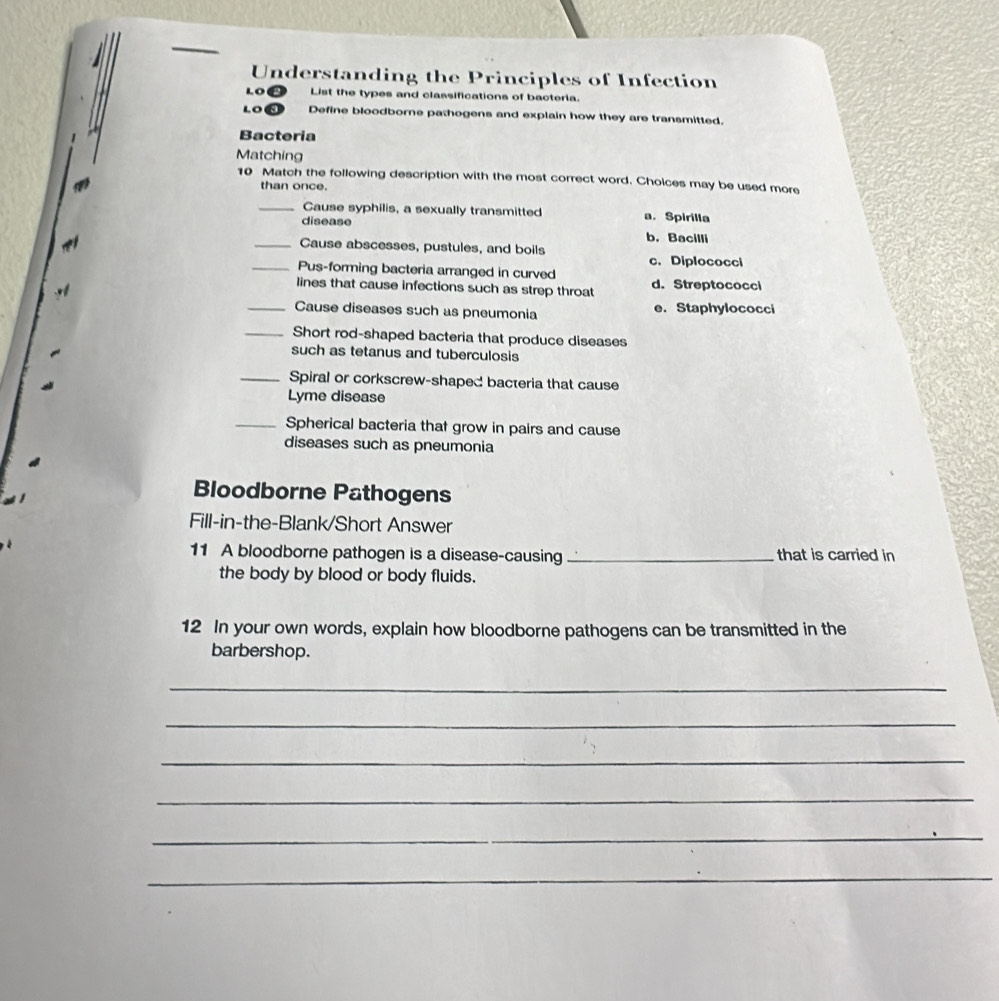 Solved: Understanding the Principles of Infection List the types and ...