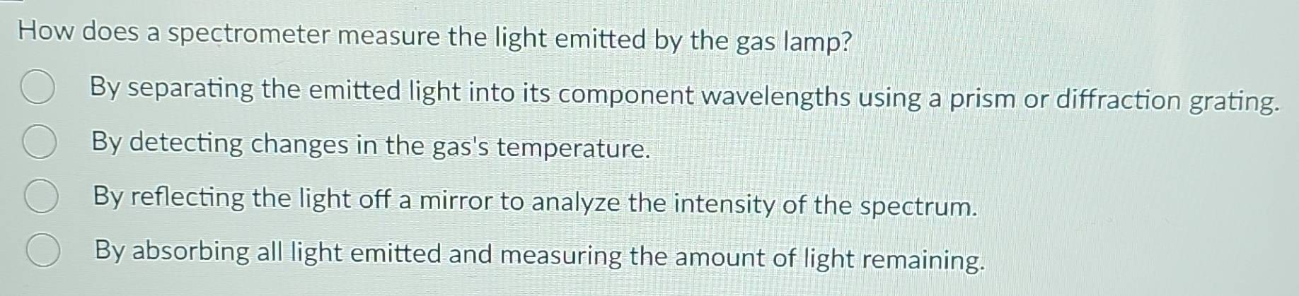 Solved: How does a spectrometer measure the light emitted by the gas ...