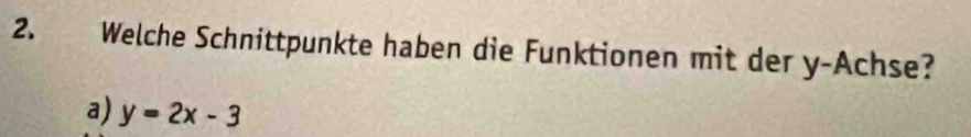 Welche Schnittpunkte haben die Funktionen mit der y -Achse?
a) y=2x-3