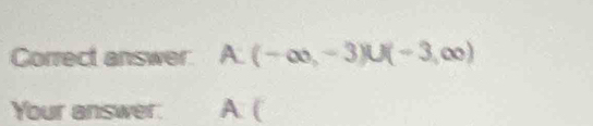 Correct answer A:(-∈fty ,-3)∪ (-3,∈fty )
Your answer. A: (