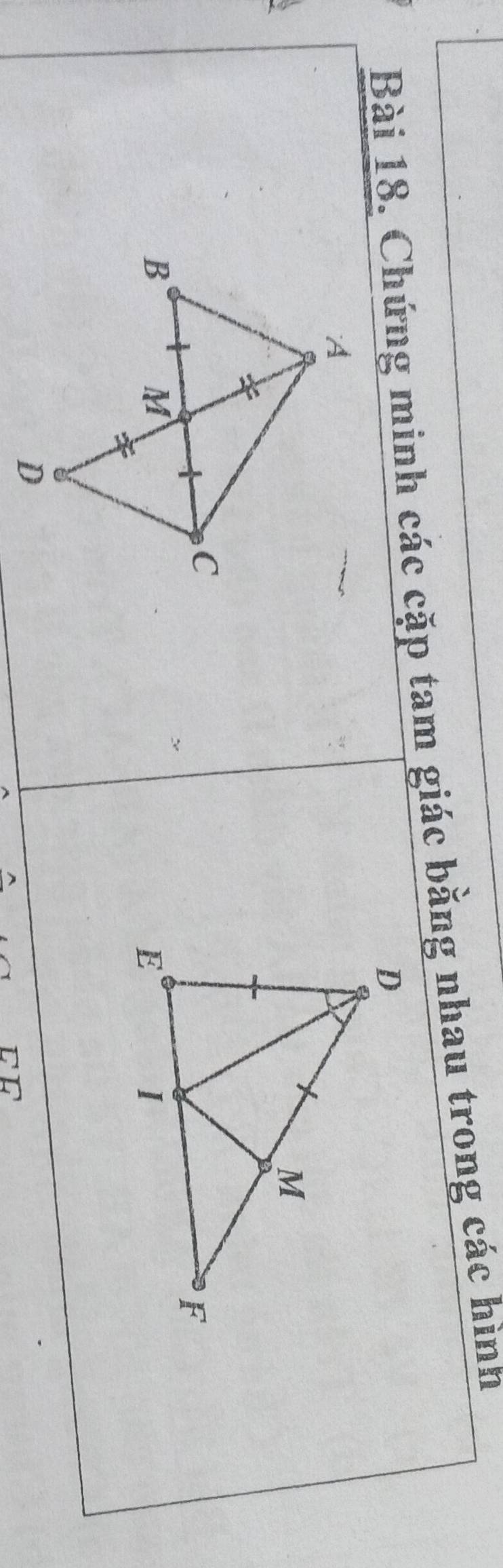 Bài 18, Chứng minh các cặp tam giác bằng nhau trong các hình