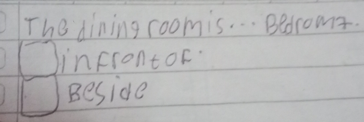 The dining roomis. . . Bedroms. 
infrontor. 
Beside