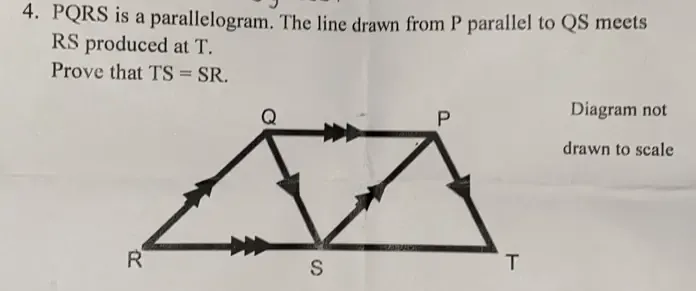 Solved: PQRS is a parallelogram. The line drawn from P parallel to QS ...
