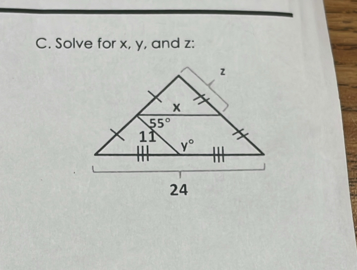 Solve for x, y, and z: