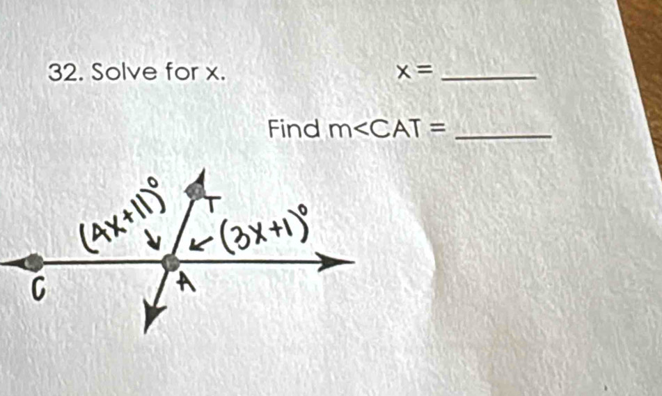 Solve for x. x= _ 
Find m∠ CAT= _