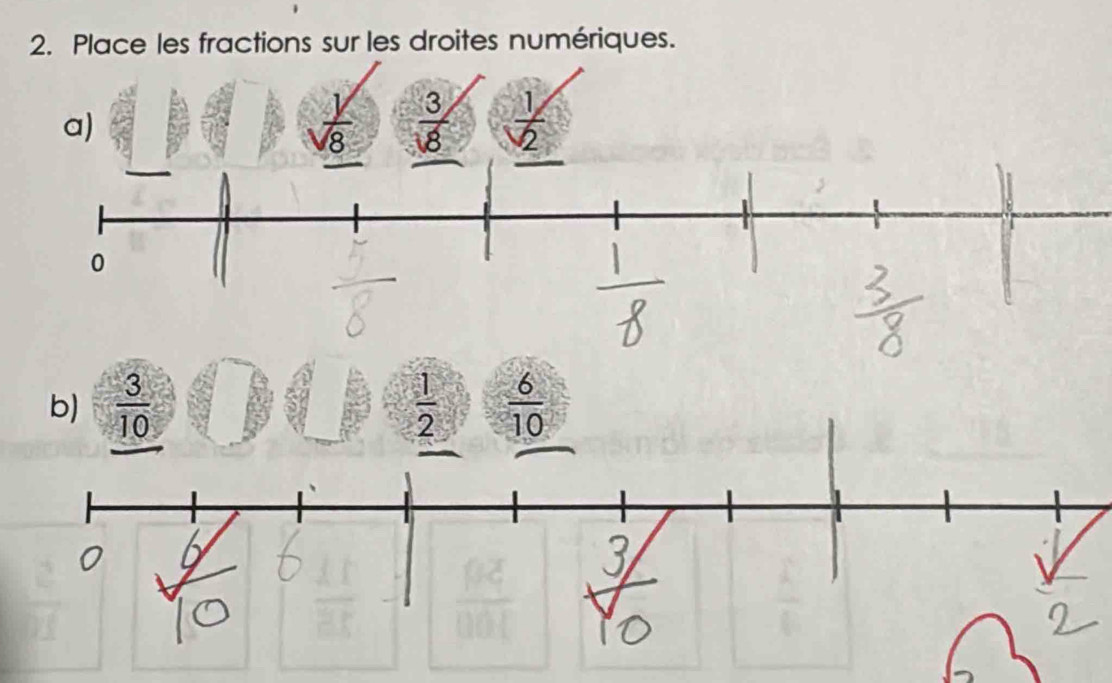 Place les fractions sur les droites numériques.
a)
 1/sqrt(8)   3/sqrt(8)   1/2 