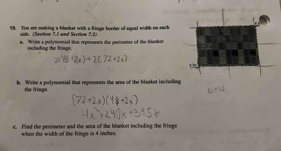 Solved: You are making a blanket with a fringe border of equal width on ...