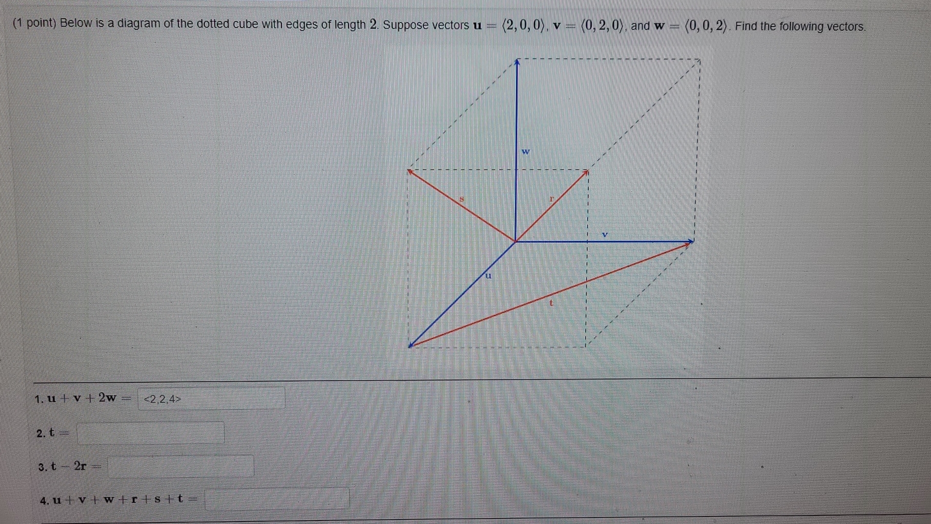 Solved: Below is a diagram of the dotted cube with edges of length 2 ...