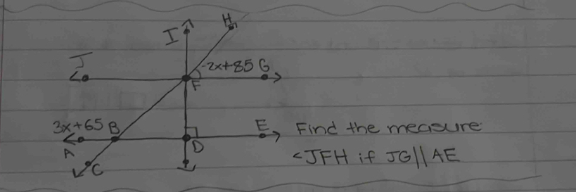 Find the measure
JFH if JGparallel AE