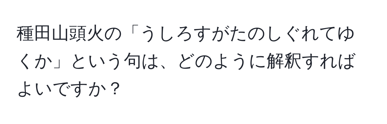 種田山頭火の「うしろすがたのしぐれてゆくか」という句は、どのように解釈すればよいですか？