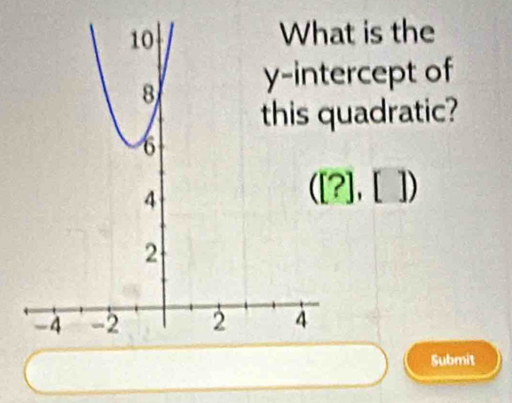 is the 
rcept of 
adratic?
([?],[])
Submit