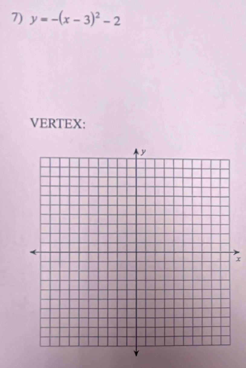 y=-(x-3)^2-2
VERTEX:
x