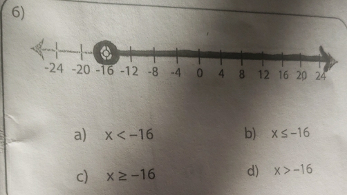 a) x b) x≤ -16
c) x≥ -16
d) x>-16