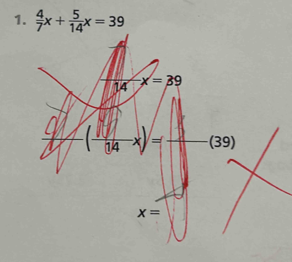  4/7 x+ 5/14 x=39