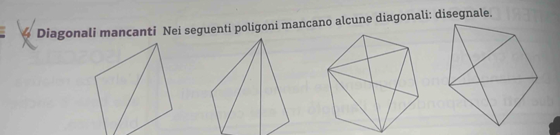 Diagonali mancanti Nei seguenti poligoni mancano alcune diagonali: disegnale.