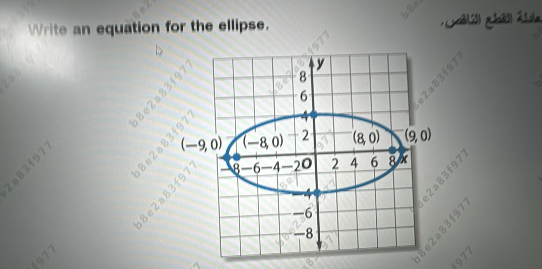 Write an equation for the ellipse.
y°
y= □ /□  
b
e
2a83f97
_
977