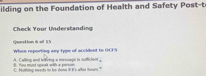 Solved: ilding on the Foundation of Health and Safety Post-t Check Your ...