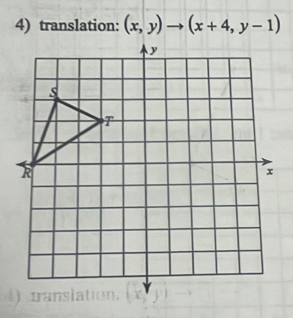 translation: (x,y)to (x+4,y-1)