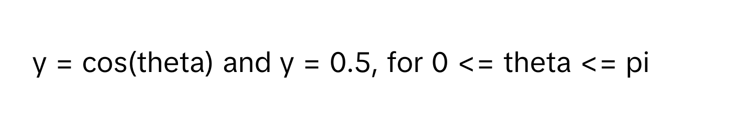 = cos(theta) and y = 0.5, for 0