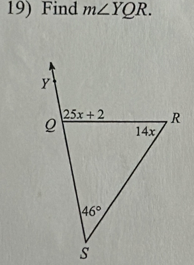 Find m∠ YQR.