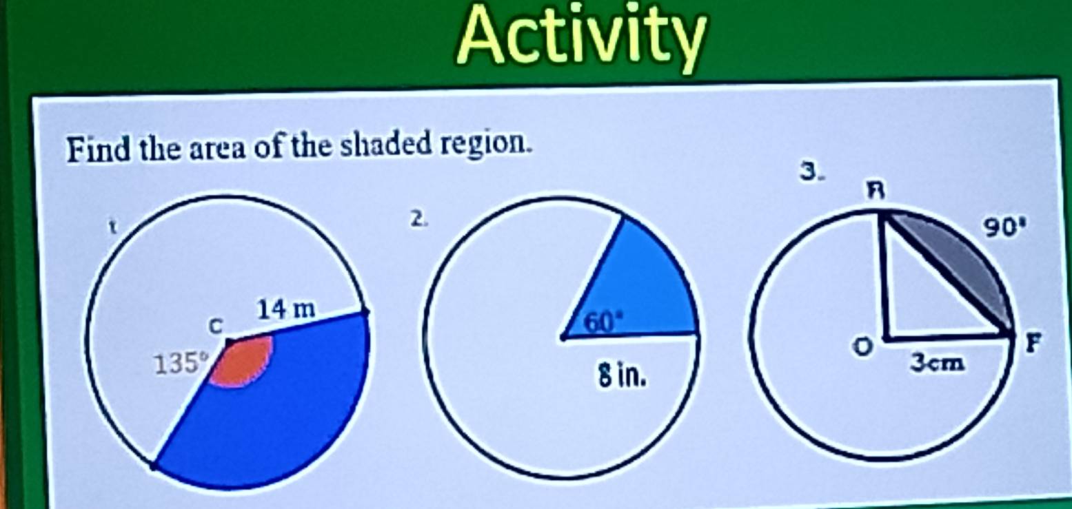 Activity
Find the area of the shaded region.
3.