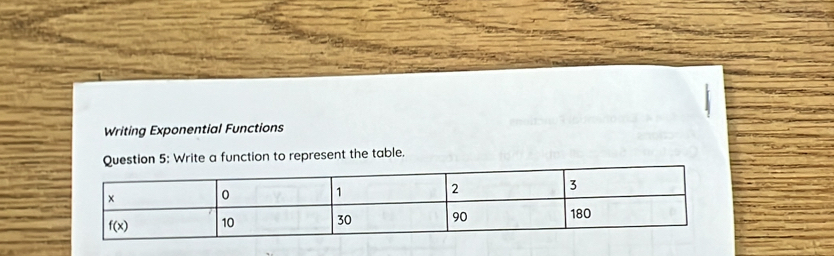 Writing Exponential Functions
Question 5: Write a function to represent the table.