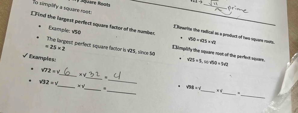 Solved: v11to My Square Roots 1 Find the largest perfect square factor ...