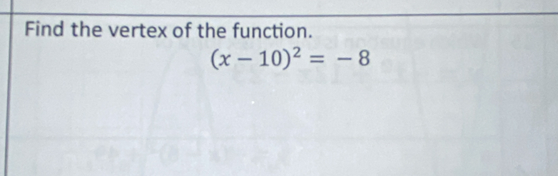 Find the vertex of the function.
(x-10)^2=-8