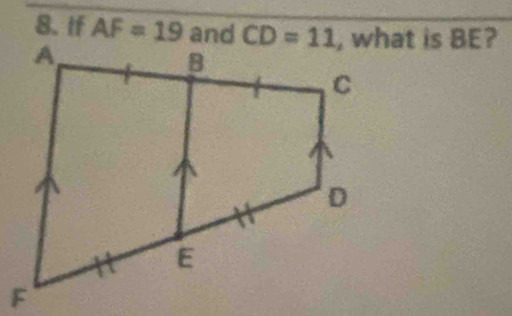 If AF=19, what is BE?