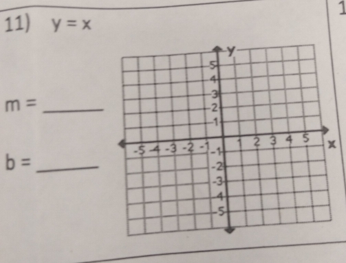 1 
11) y=x
_ m=
_ b=