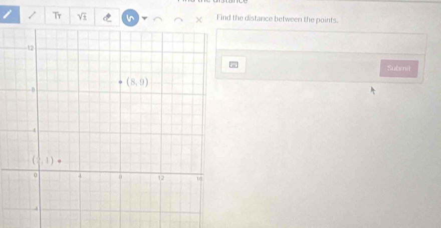 Tr sqrt(± ) × Find the distance between the points.
Submil