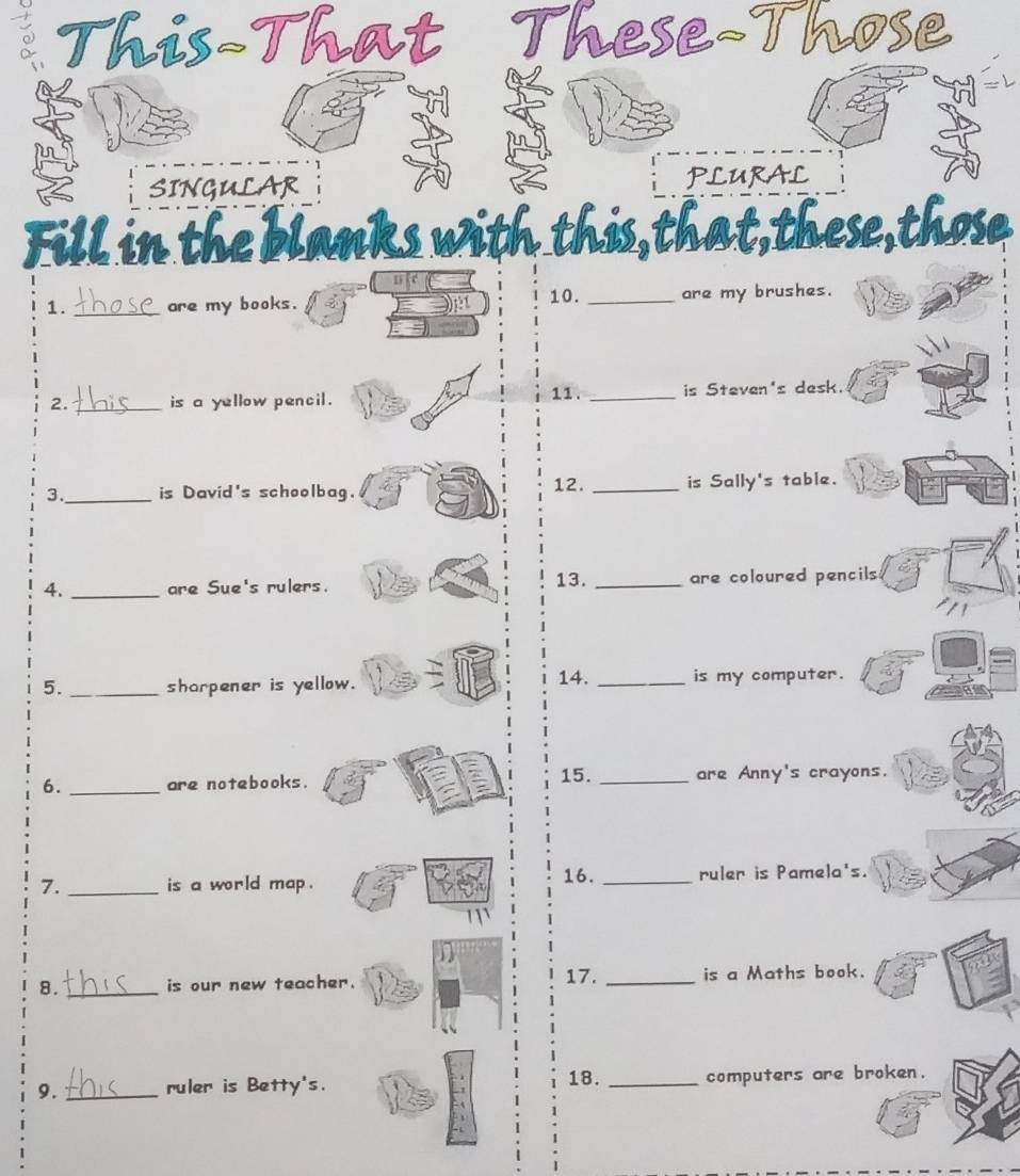 Resolvido:This-That These-Those SINGULAR PLURAL Fill in the blanks with ...