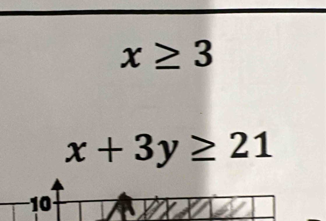 x≥ 3
x+3y≥ 21
10